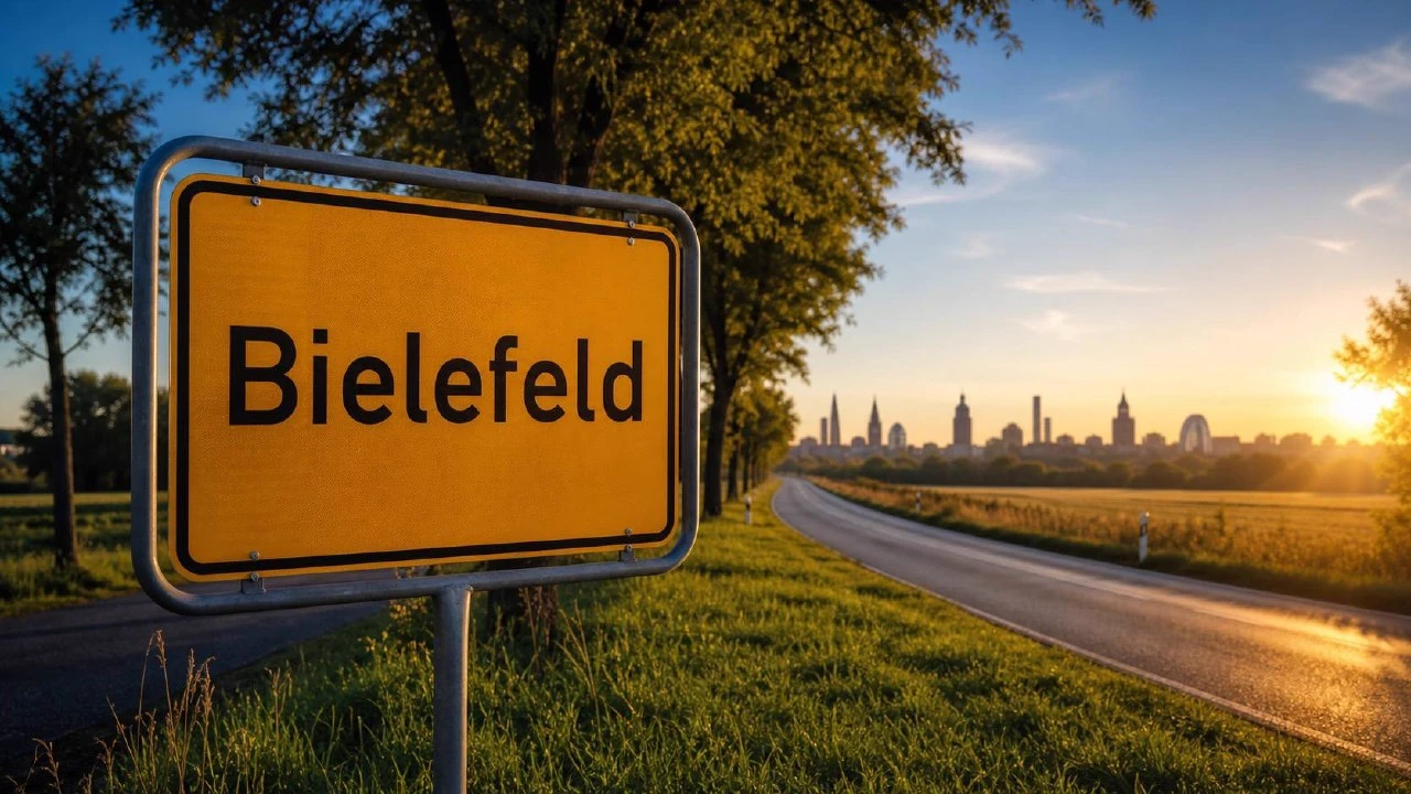 Bielefeld Ortseingangsschild vor Landschaftspanorama, Markierung im BESENMANN-Einsatzgebiet NRW